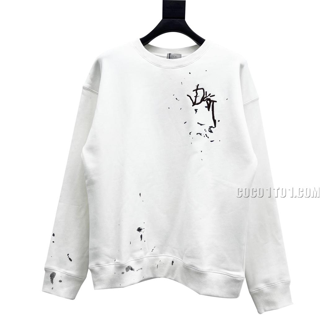 Dior x TS Collaboration Ink Splatter Embroidered Letter Crewneck Sweatshirt N42901