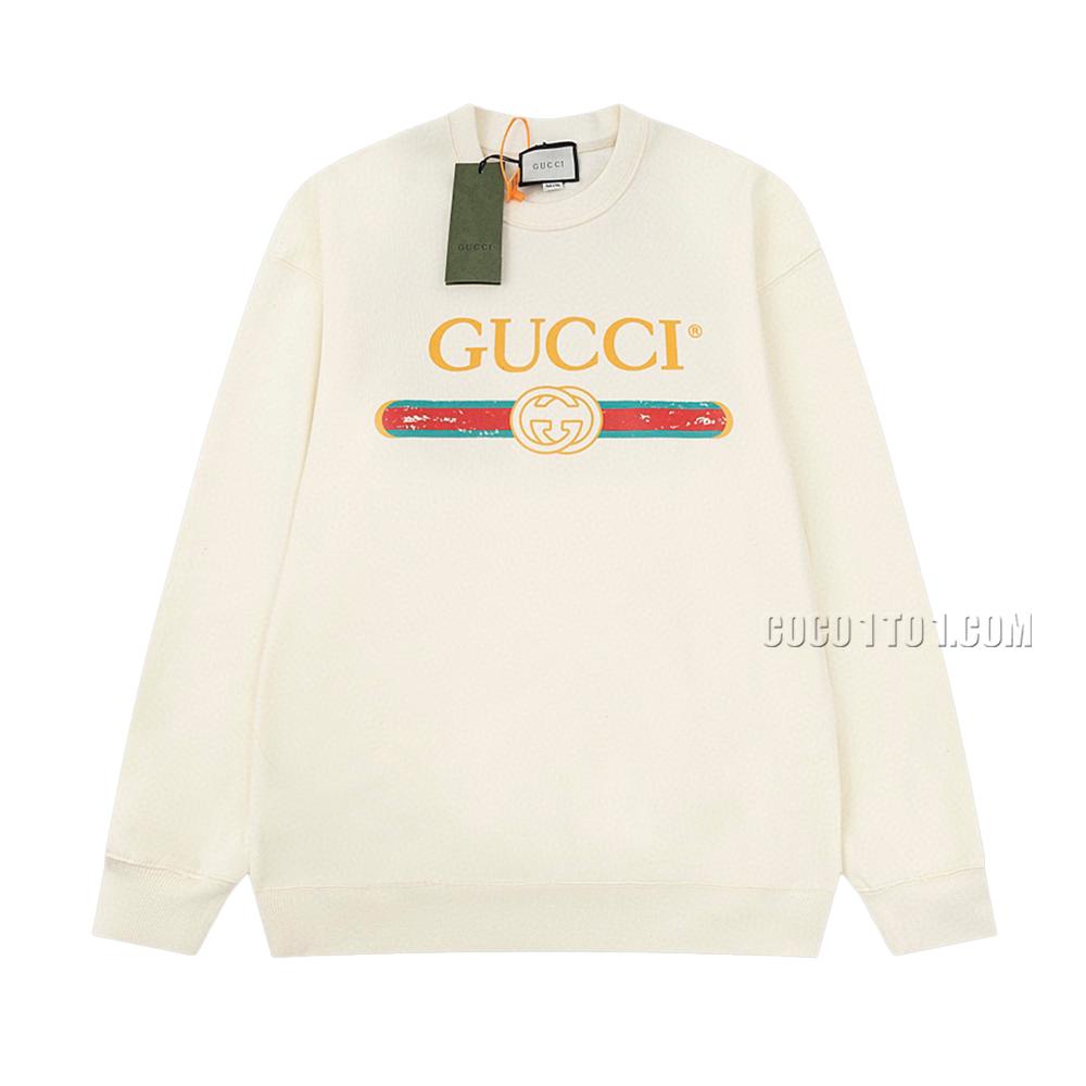 Gucci Autumn and Winter Classic Logo Print Retro Distressed Belt Style 80s Round Neck Sweatshirt N42901