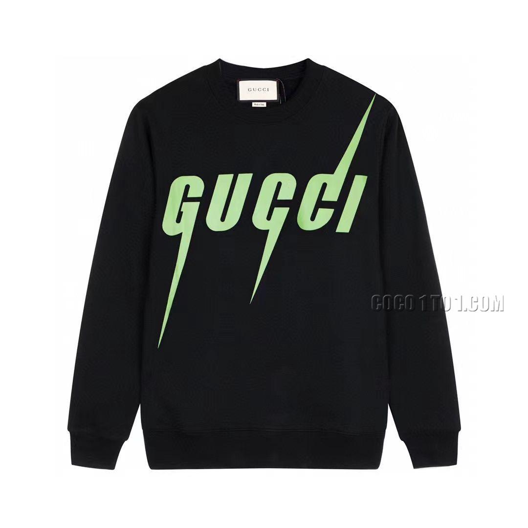 Gucci Autumn and Winter New Green Lightning Letter Logo Round Neck Sweatshirt N42901