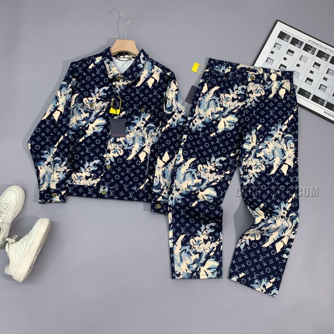 Louis Vuitton Yayoi Kusama Letter Combination Floral Print Bleached Seagrass Logo Full Print Denim Jacket Denim Pants Set N42503