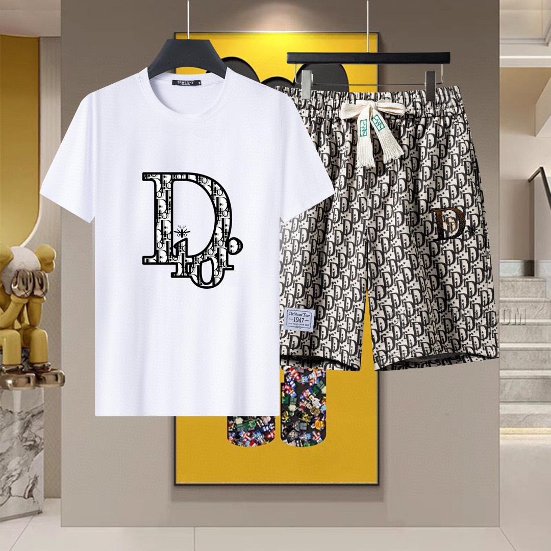 Dior 24 Official Website Same Style World-Renowned Luxury Brand Summer Men's Short Sleeve Shorts Suit N42503