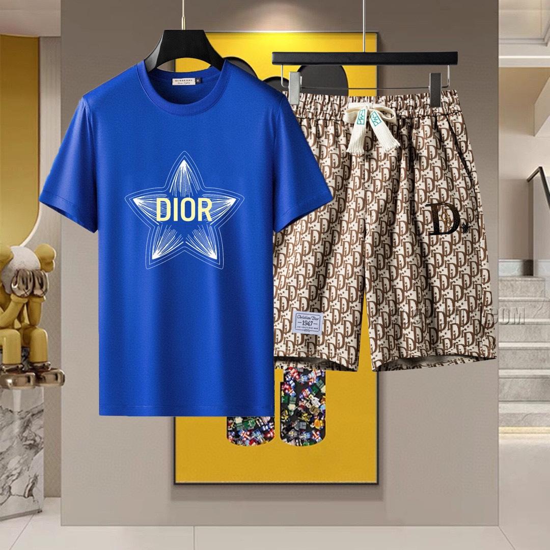 Dior 24 Official Website Same Style World-Renowned Luxury Brand Summer Men's Short Sleeve Shorts Suit N42503