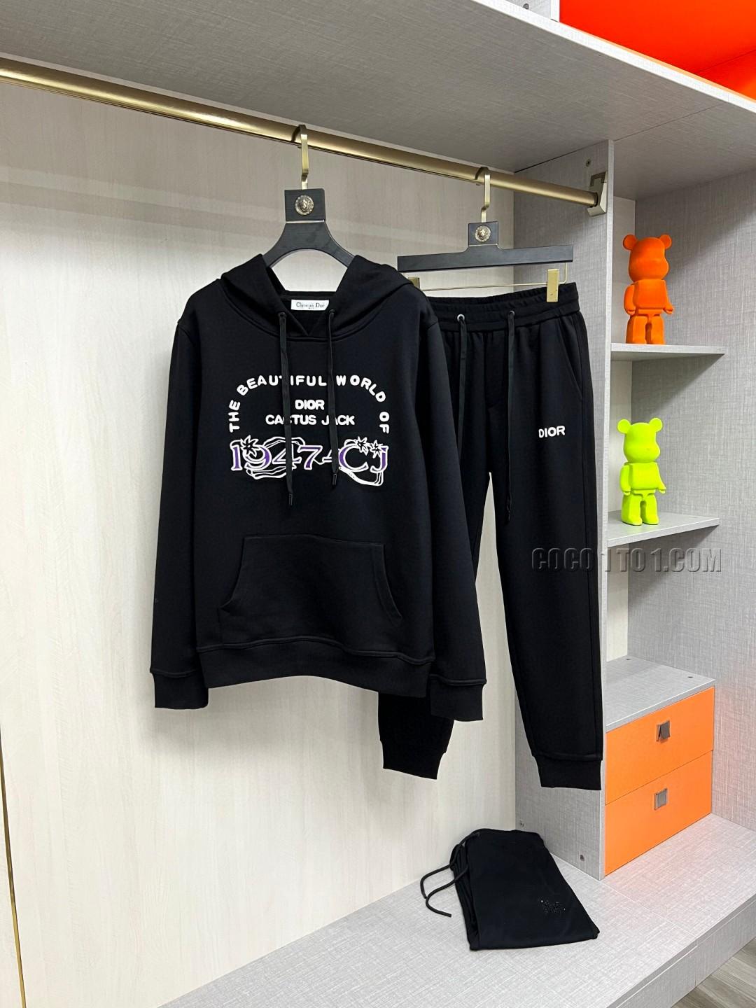 Dior Autumn/Winter Latest Oblique Print Embroidered Logo Loose Hoodie Sweatpants Suit N42503
