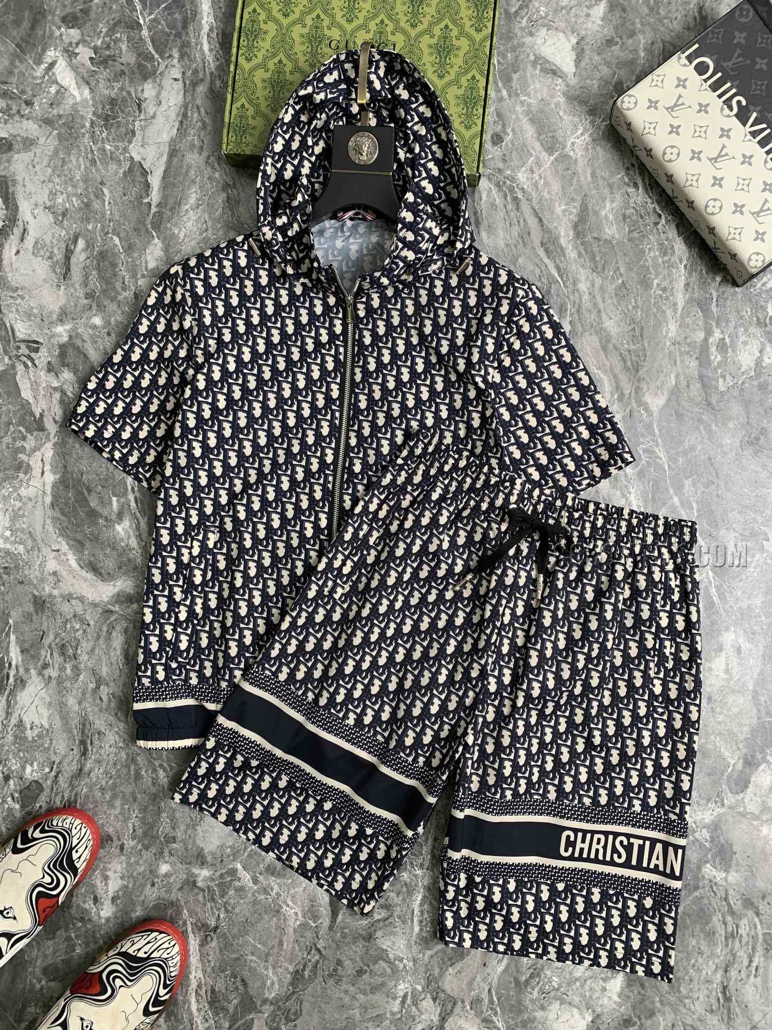 Dior spring and summer counter new top-notch original fashion Men's hooded open short-sleeved sportswear Suit N42503