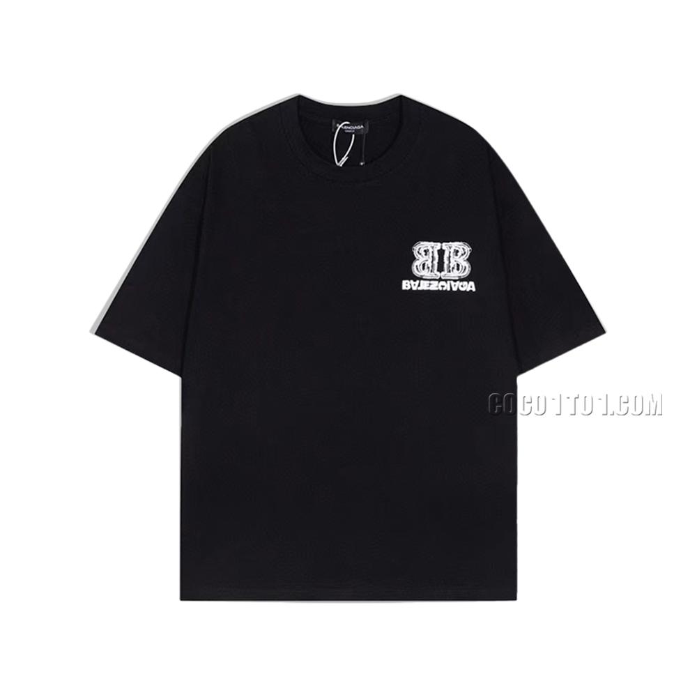 BALENCIAGA Parisian House  Reversed Double B Letter Embroidered Short Sleeve T-ShirtL