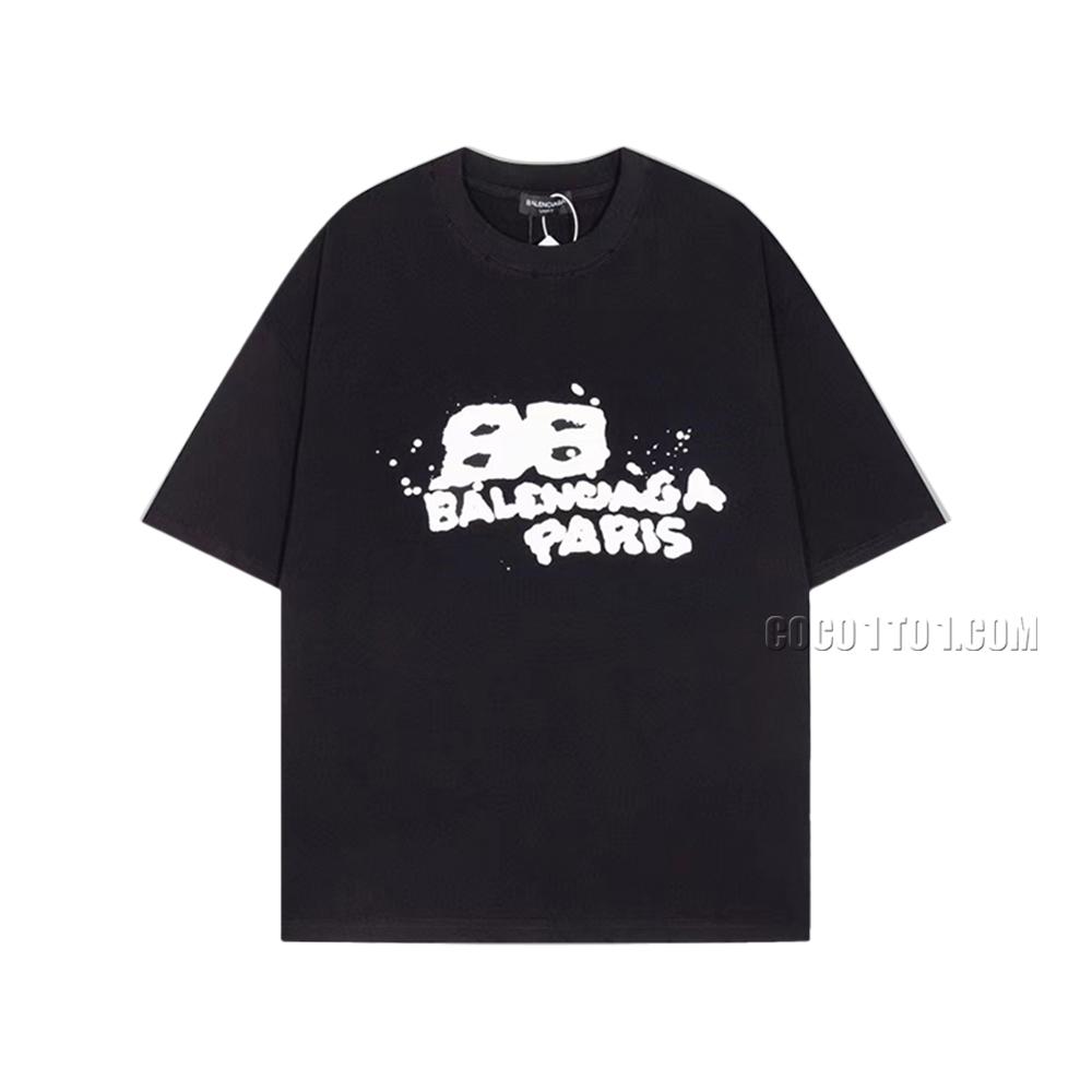 BALENCIAGA Parisian House  Graffiti Hand-Painted Short Sleeve T-ShirtL