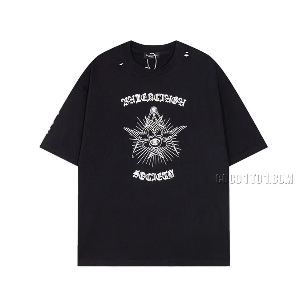 BALENCIAGA Parisian House  Sanskrit Angel Tears Print Short Sleeve T-ShirtL