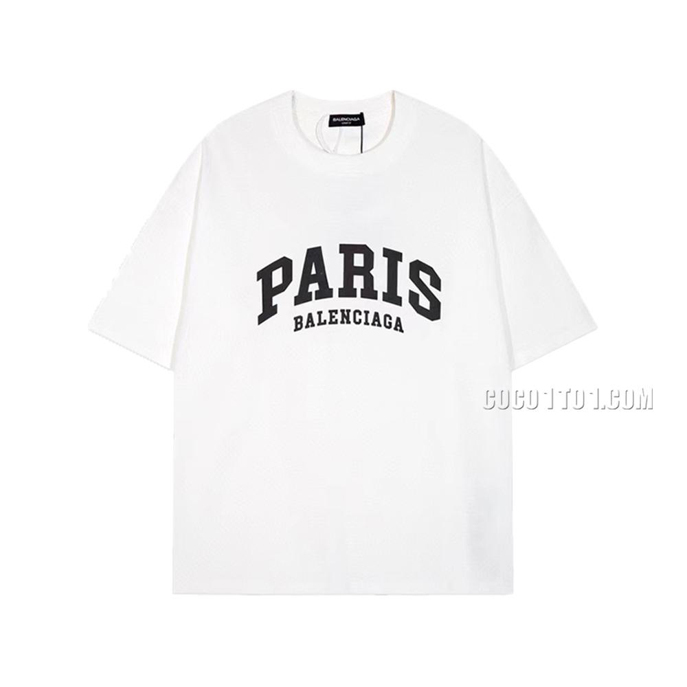 BALENCIAGA Parisian House  PARIS Letter Washed Print Short Sleeve T-ShirtL