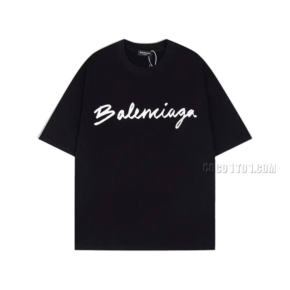 BALENCIAGA Parisian House  Scribble Font Logo Print Short Sleeve T-ShirtL