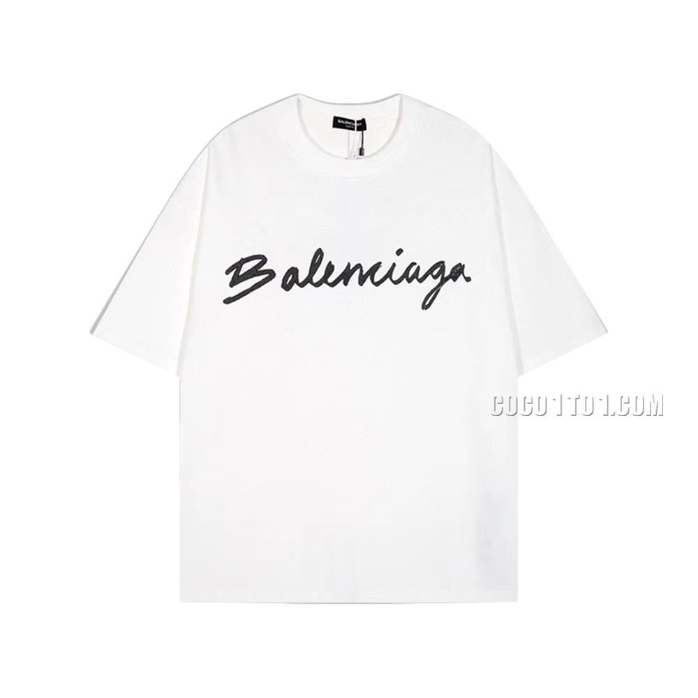 BALENCIAGA Parisian House  Scribble Font Logo Print Short Sleeve T-ShirtL