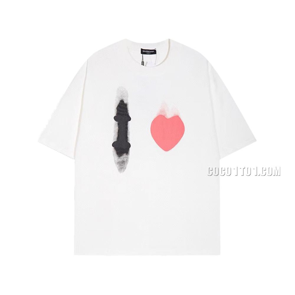 BALENCIAGA Parisian House  520 Limited Edition Series Letter Embroidery with Blurred Heart Print Short Sleeve T-ShirtL
