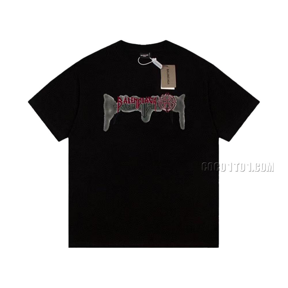 Balenciaga Limited Edition Ink-Splattered Velvet Double B Casual Short Sleeve T-Shirt