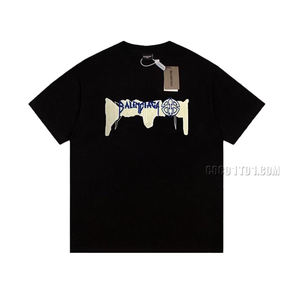 Balenciaga Limited Edition Ink-Splattered Velvet Double B Casual Short Sleeve T-Shirt
