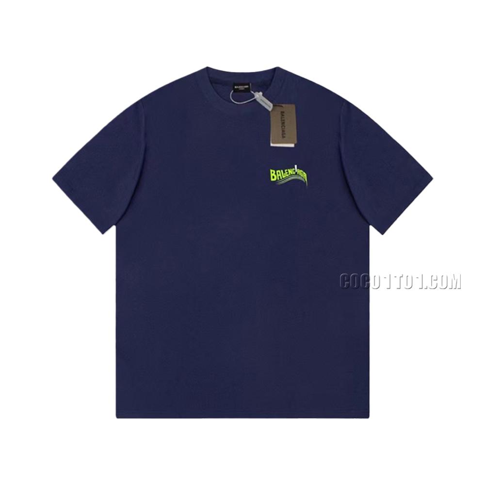 Balenciaga Limited Edition Fluorescent Green Cola Wave Casual Short Sleeve T-Shirt