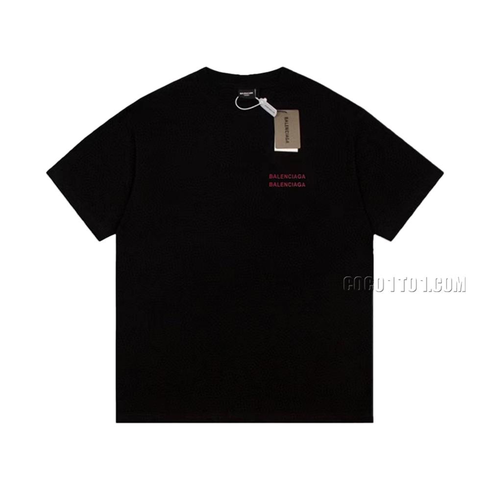 Balenciaga Limited Edition Velvet 3D Silicone Logo Casual Short Sleeve T-Shirt