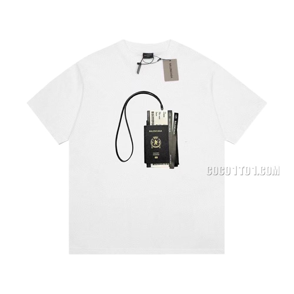 Balenciaga Limited Edition Passport Logo Casual Short-Sleeve T-Shirt