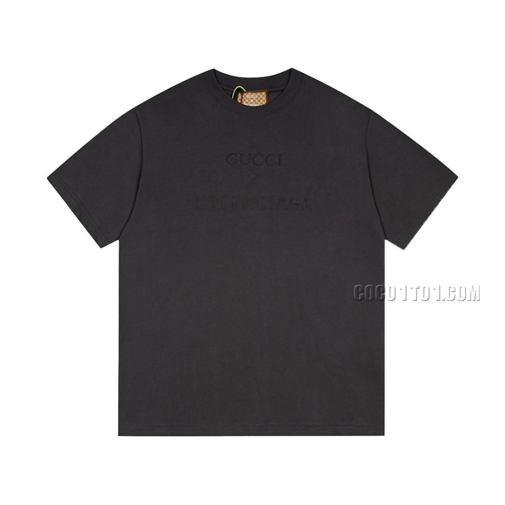 Balenciaga x Gucci Collaborative Series Hand-Drawn Graffiti Logo Printed Short-Sleeve T-Shirt