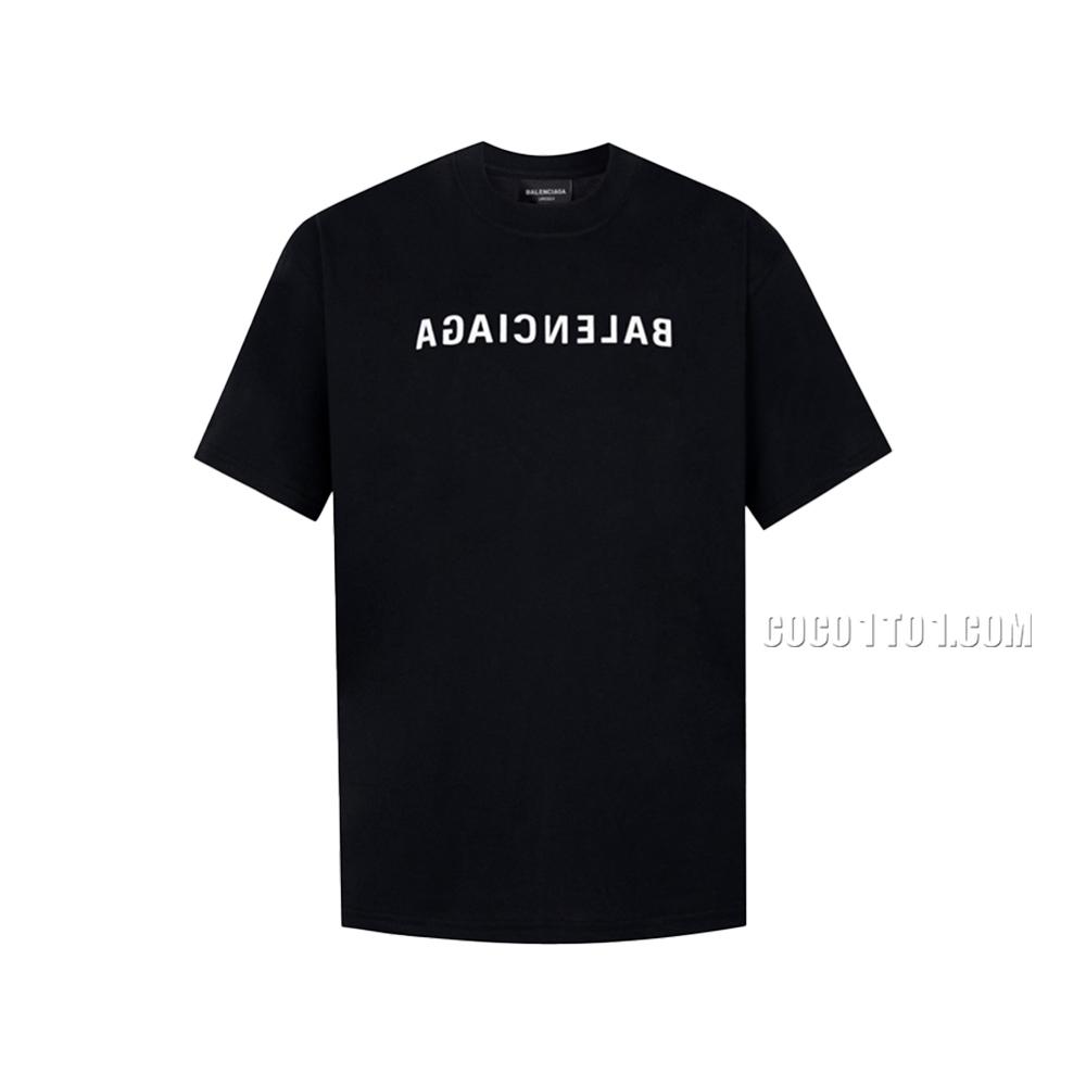 BALENCIAGA 24SS Mirror Image Letter Printed Short Sleeve T-shirt