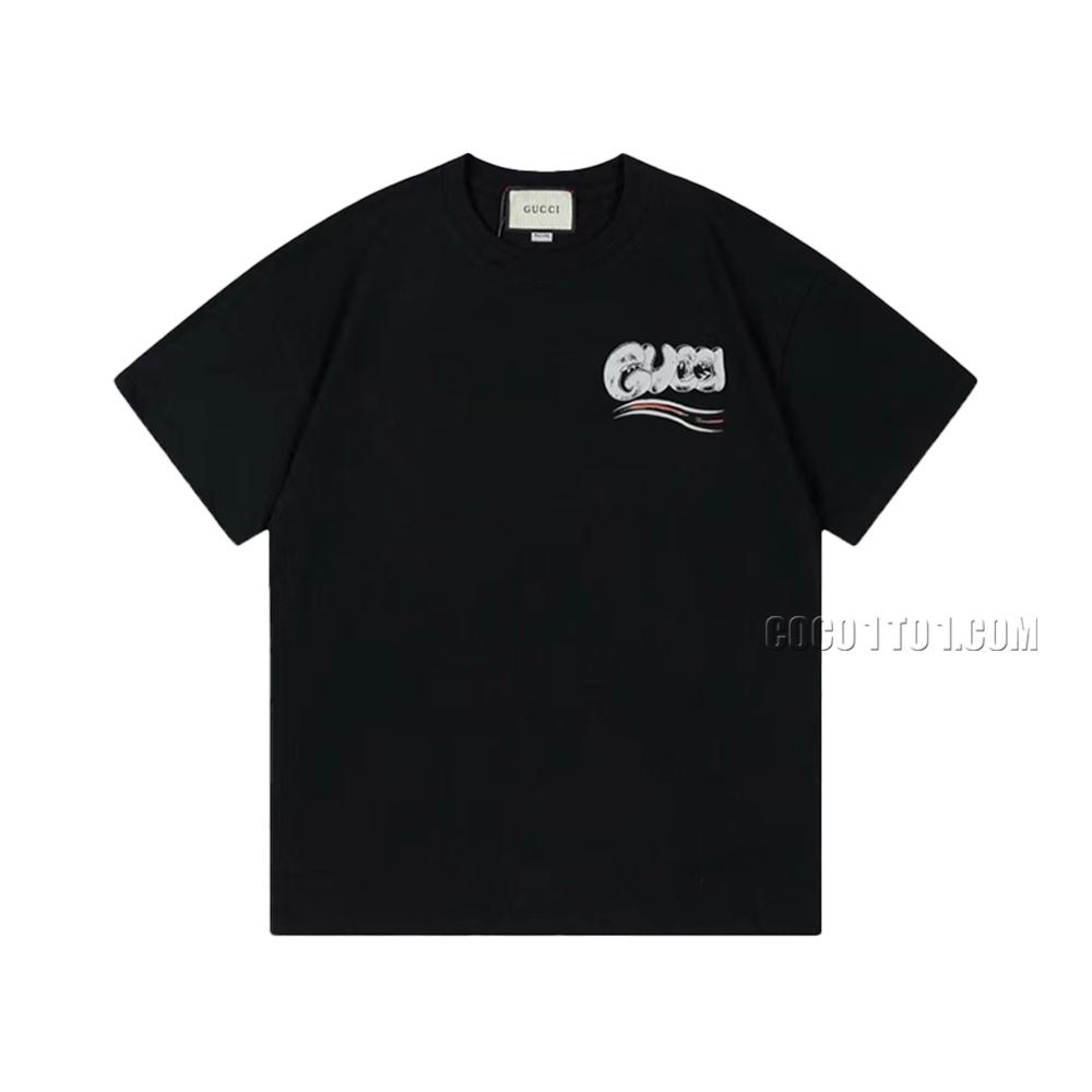 Gucci 2024 New Double Yarn Pure Cotton Fabric Collaborative Limited Edition Balenciaga Series Short Sleeve T-shirt