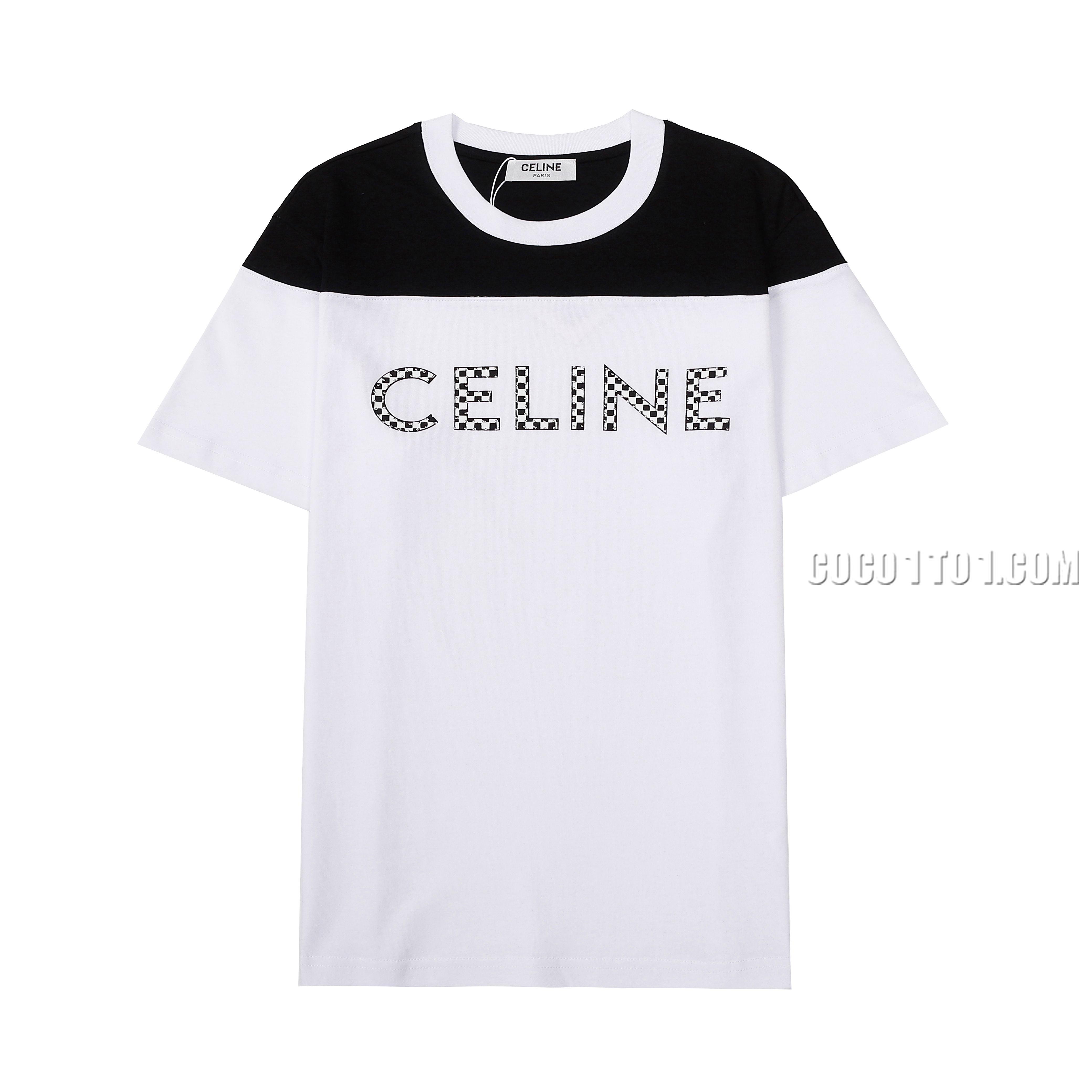 CELINE Classic Letter Print Color Block Basic Short Sleeve T-Shirt, Clean and Fresh Short Sleeve T-Shirt with CELINE's Style