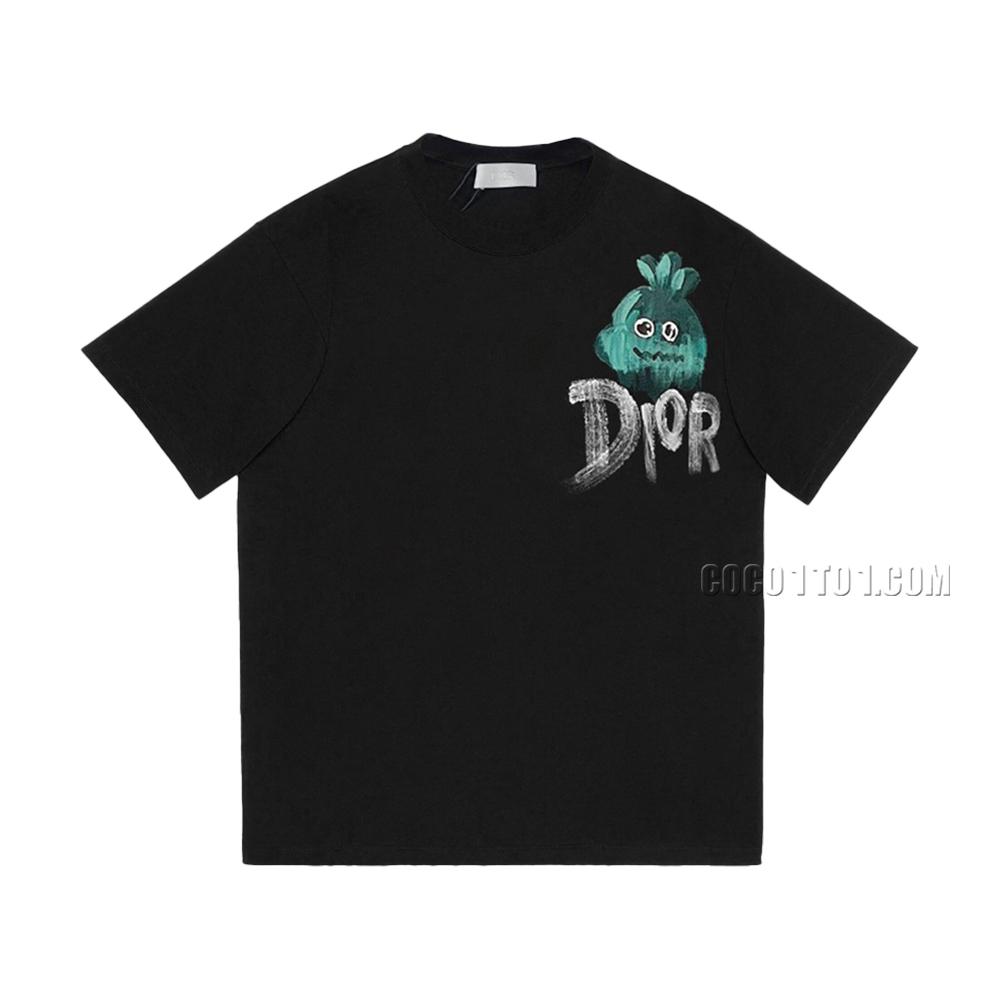DIOR Limited Edition Cartoon Hand-Painted Graffiti Alphabet Printed Short-Sleeve T-shirt