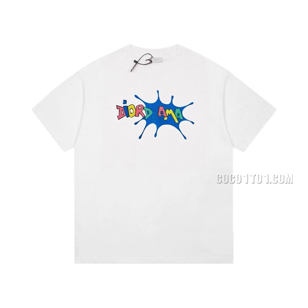 Dior Glitter Cartoon Logo Casual Short-Sleeve T-shirt