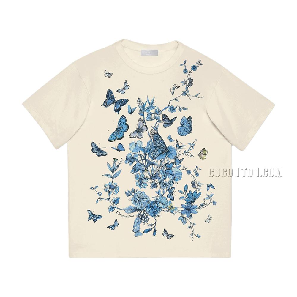 DIOR Limited Edition 2024SS Butterfly and Floral All-Over Print Short-Sleeve T-shirt