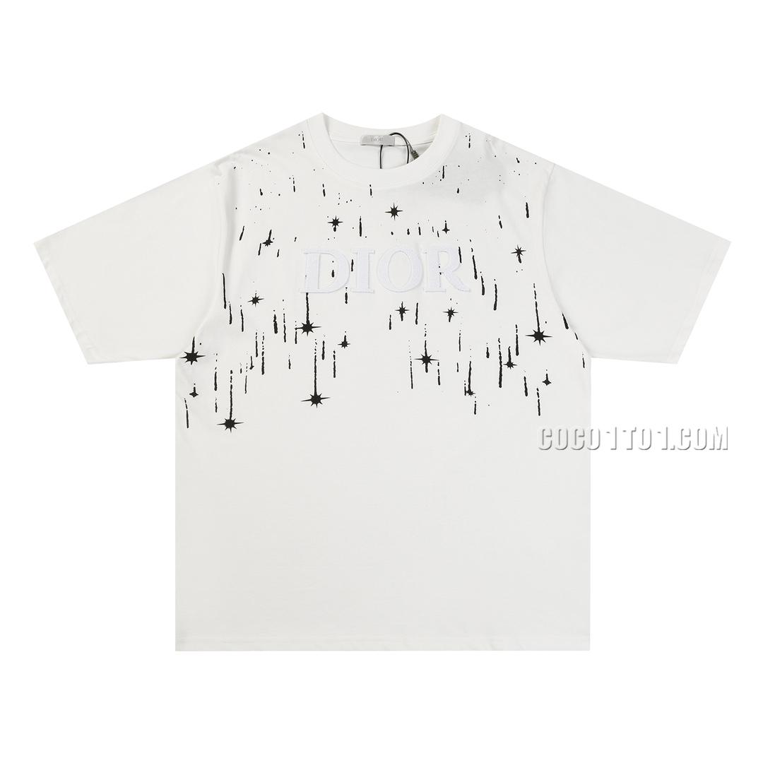 DIOR 24SS Spring/Summer New Meteor Print with Embroidered Logo Short-Sleeve T-shirt