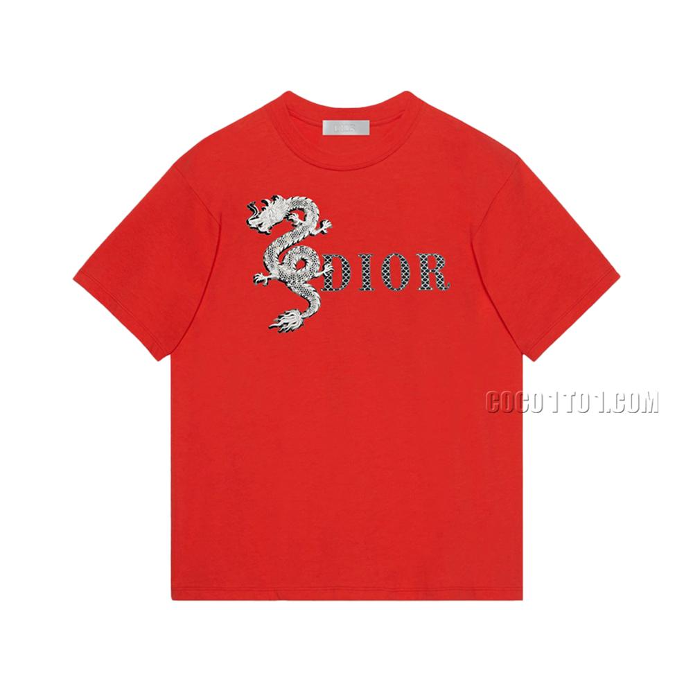 DIOR Dragon Year Series Dragon Scale Letter Printed Short-Sleeve T-shirt