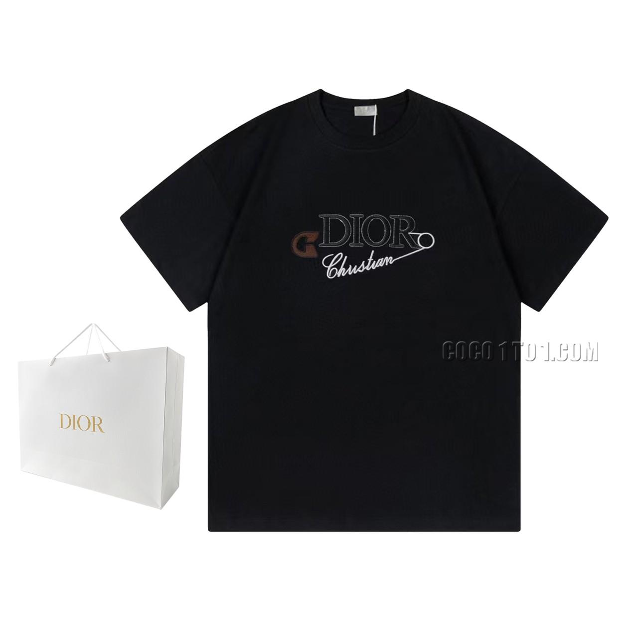 Dior 2024 New Embroidered Safety Pin Letter Logo Short-Sleeve T-shirt