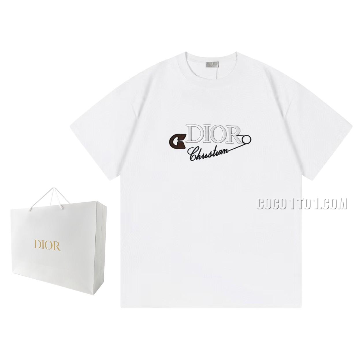 Dior 2024 New Embroidered Safety Pin Letter Logo Short-Sleeve T-shirt