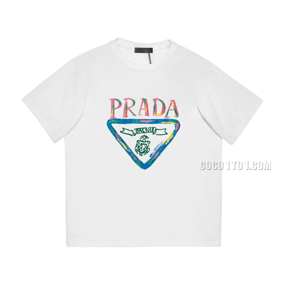 PRADA 2024 Spring/Summer: Colorful Hand-Painted Graffiti Logo Short Sleeve T-Shirt