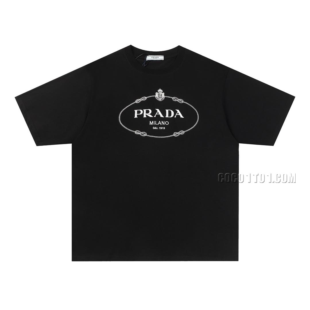 Prada 24SS Spring/Summer New Crown Letter Logo Embroidered Short Sleeve T-Shirt