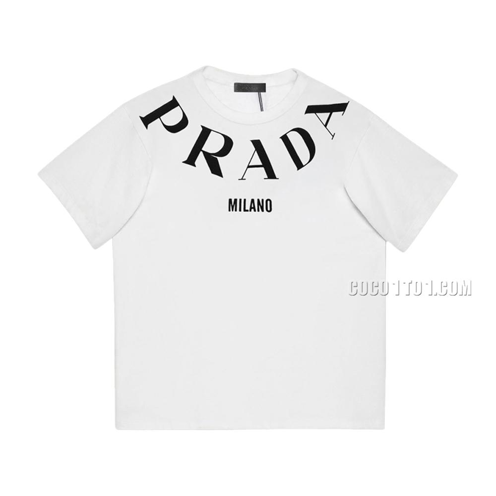 PRADA 2024 Spring/Summer Classic Surrounding Large Letter Printed Short Sleeve T-Shirt
