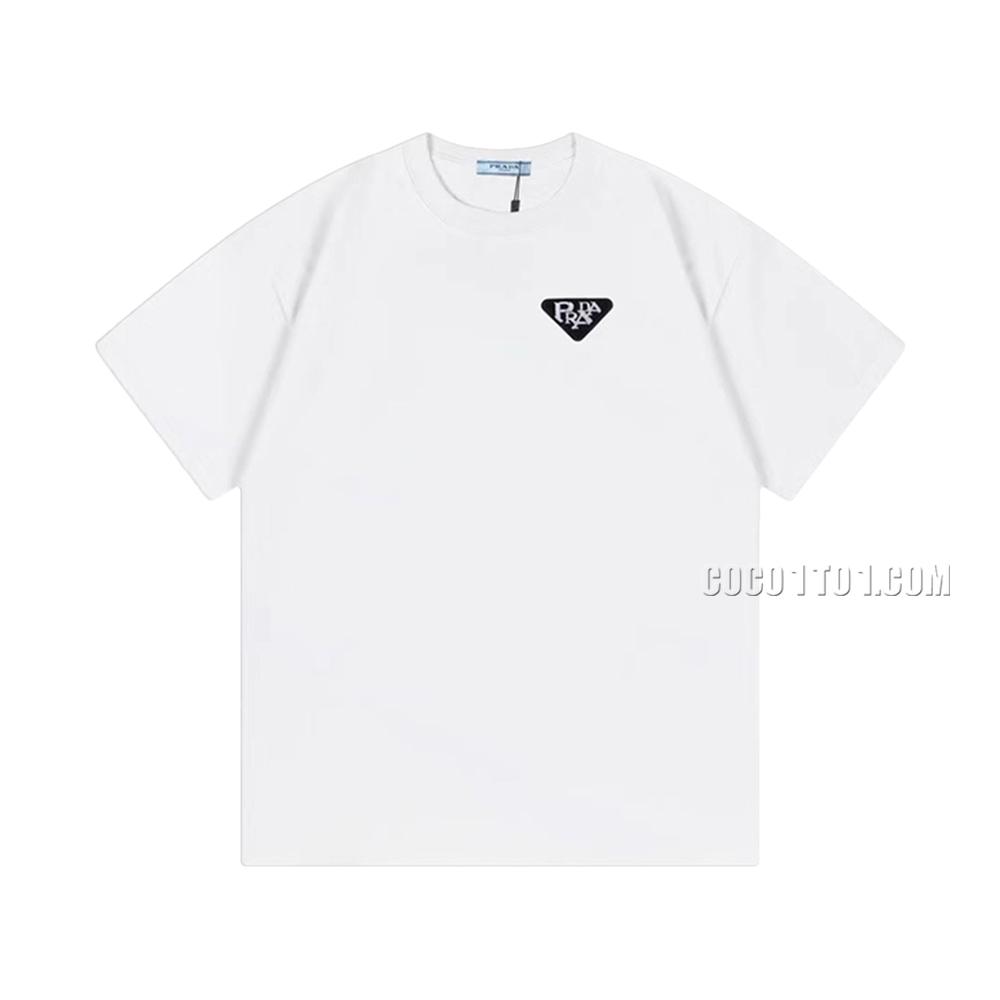 PRADA* 2024 New Double Yarn Fabric Plush Letter Logo Short Sleeve T-Shirt