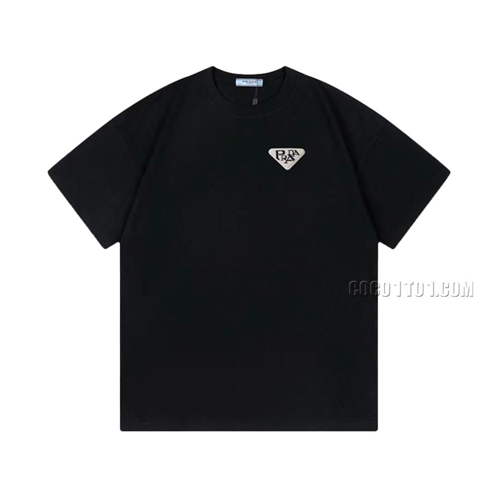 PRADA* 2024 New Double Yarn Fabric Plush Letter Logo Short Sleeve T-Shirt