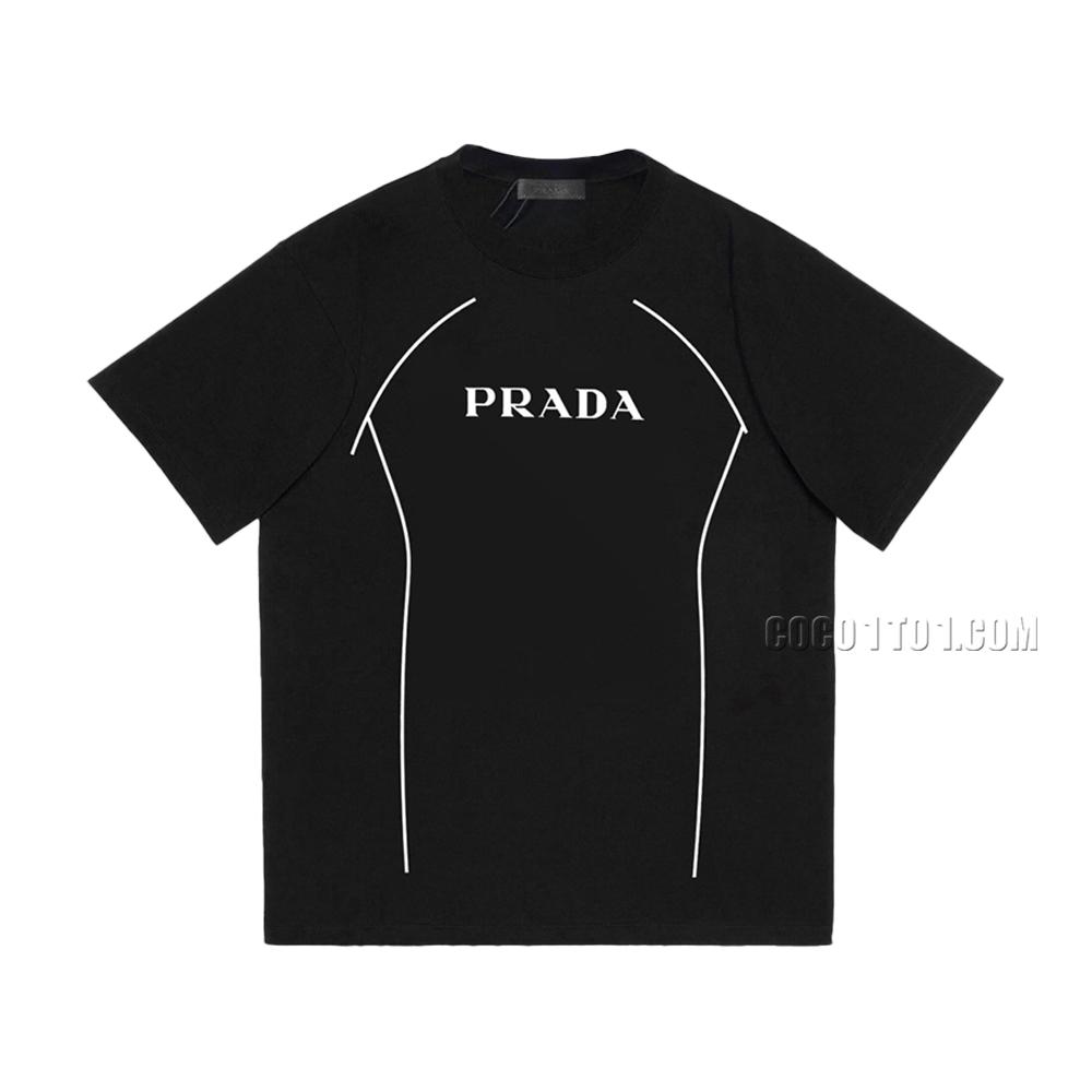PRADA 2024 Spring/Summer: Striped Design Letter Printed Short Sleeve T-Shirt