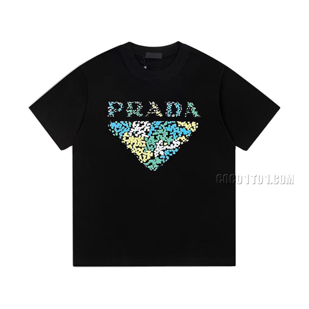 PRADA 23SS Pre-pattern Printed Triangle Tag Short Sleeve T-Shirt