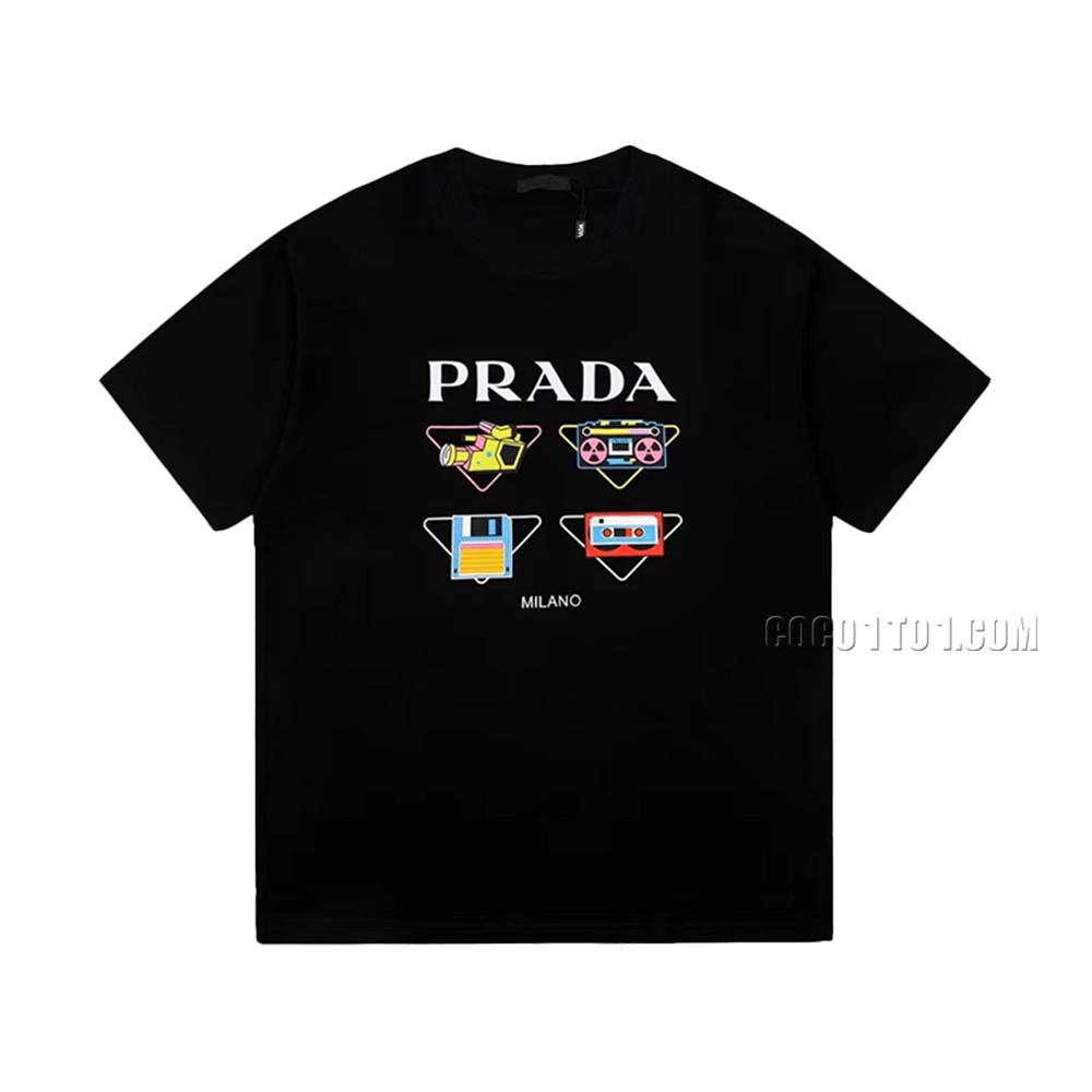 PRADA 23SS Pre-pattern Printed Triangle Tag Short Sleeve T-Shirt