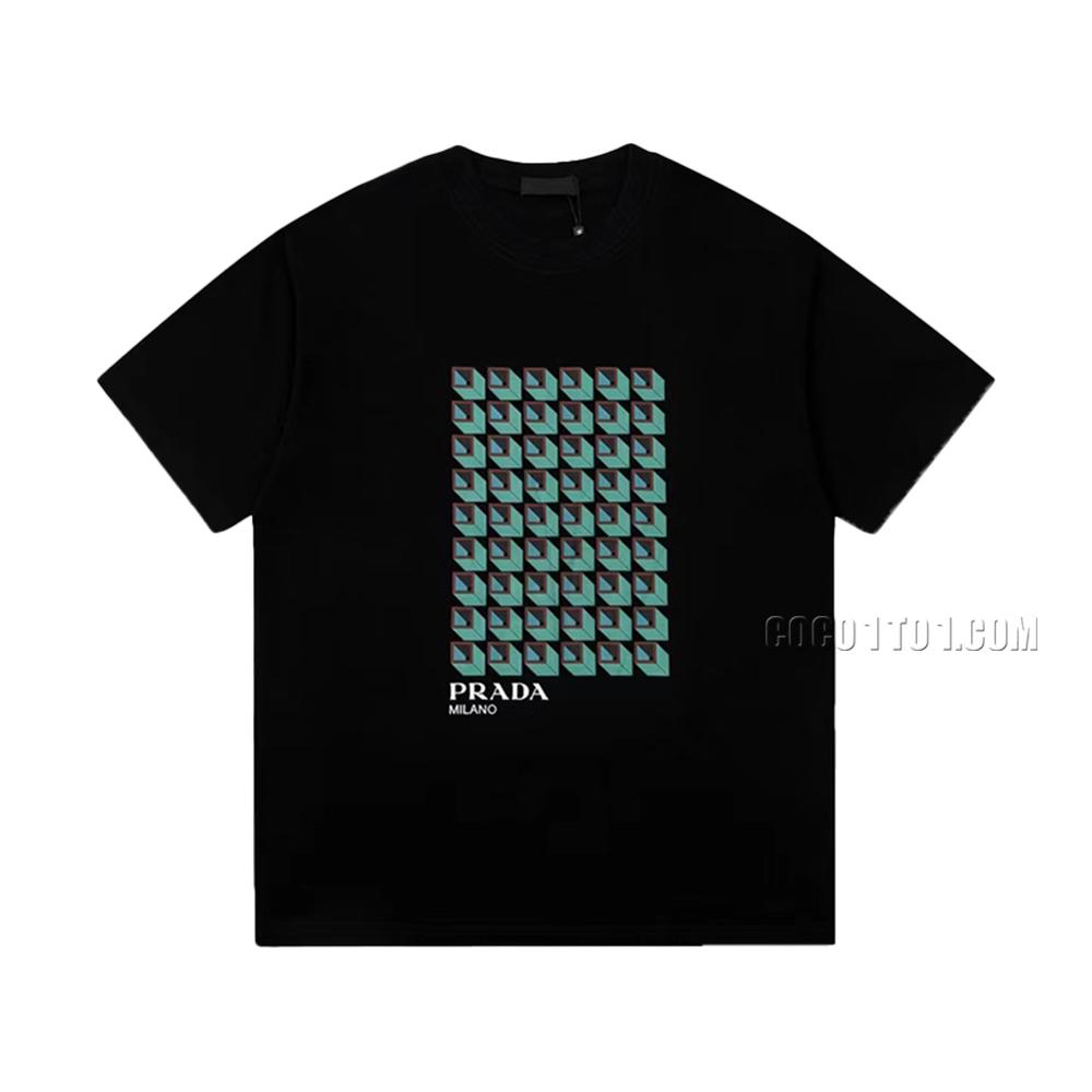 PRADA 23SS Pre-pattern Printed Triangle Tag Short Sleeve T-Shirt