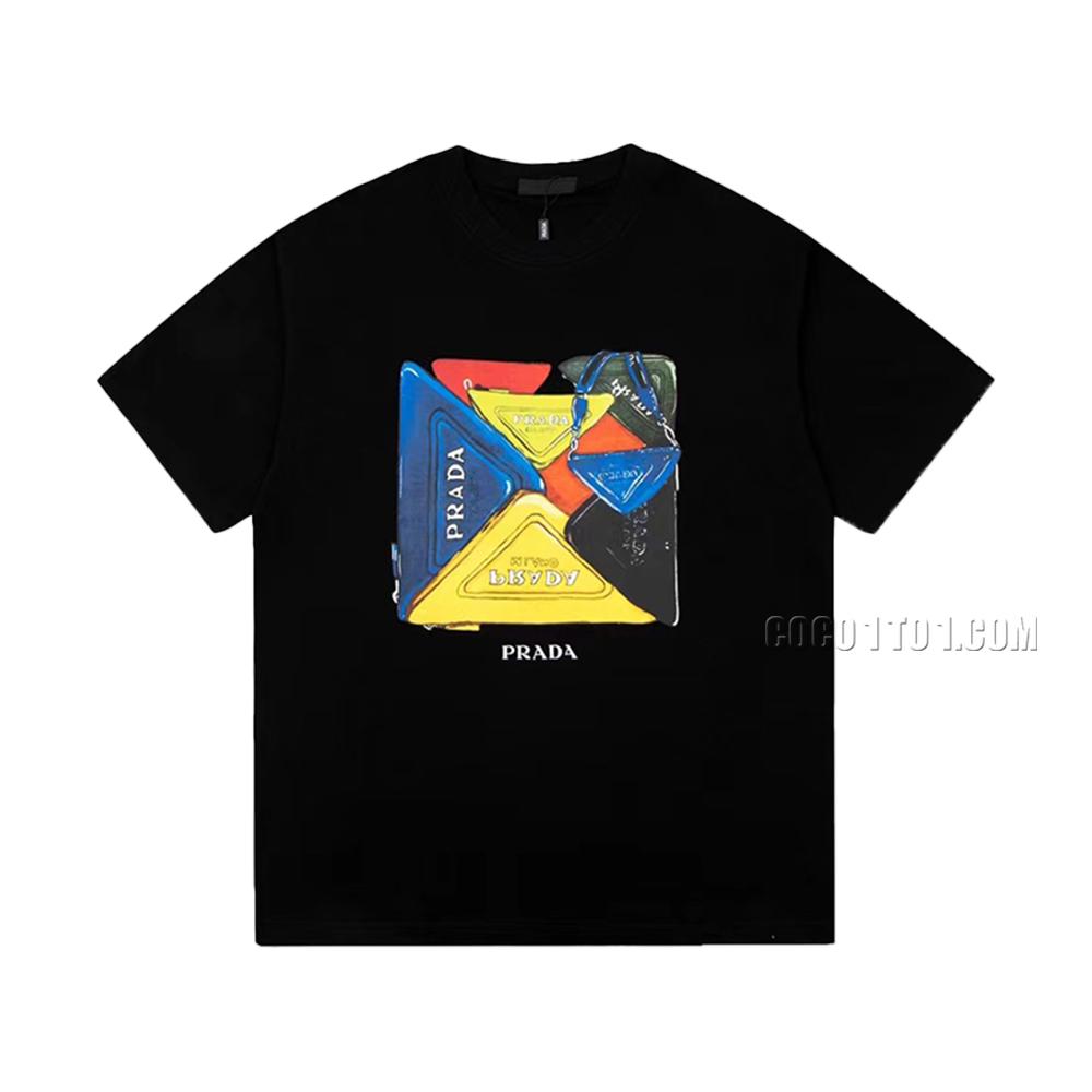 PRADA 23SS Pre-pattern Printed Triangle Tag Short Sleeve T-Shirt
