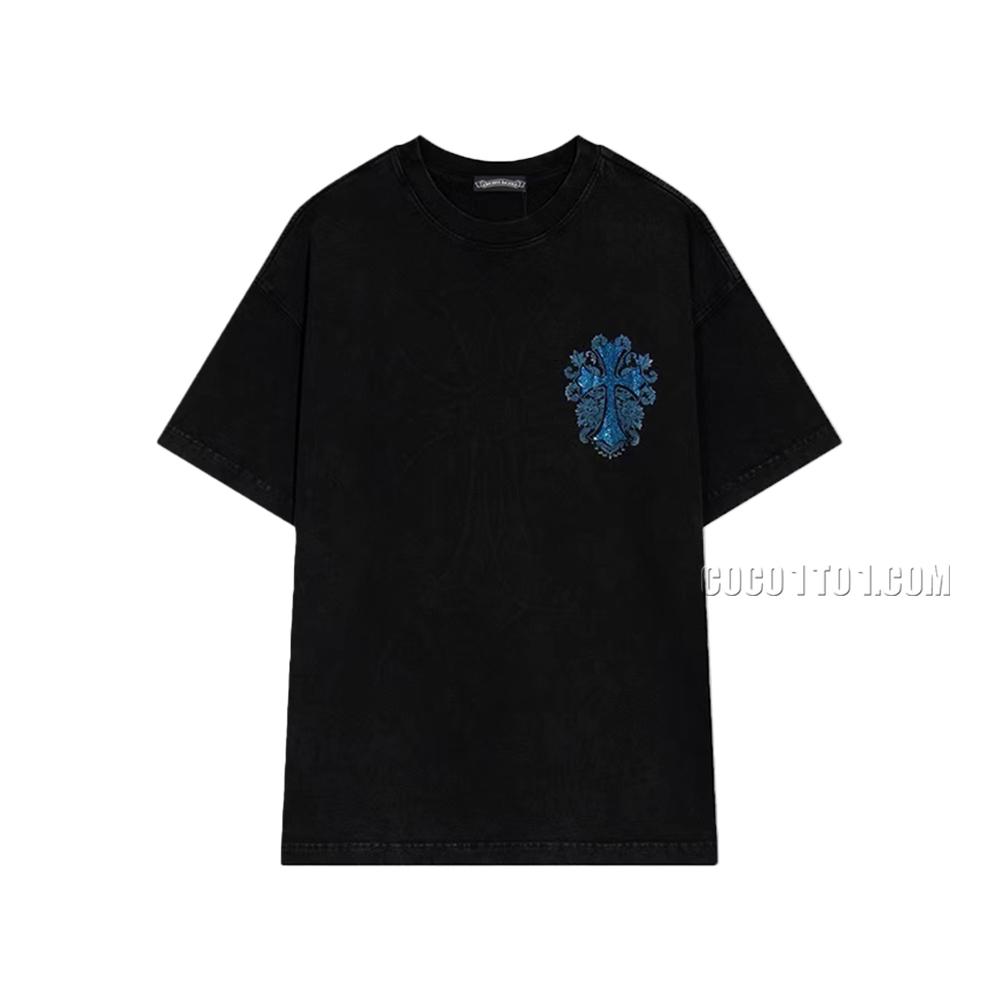 Chrome Hearts 2024 Spring/Summer New Cross Colored Austrian Crystal Short-Sleeve T-shirt