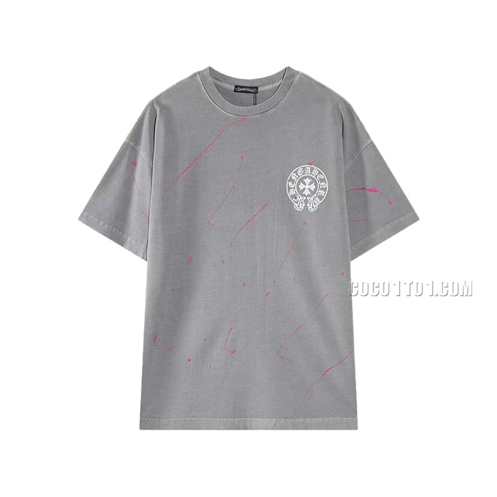 Chrome Hearts 2024 Spring/Summer New Graffiti Horseshoe Cross Print Washed Short-Sleeve T-shirt