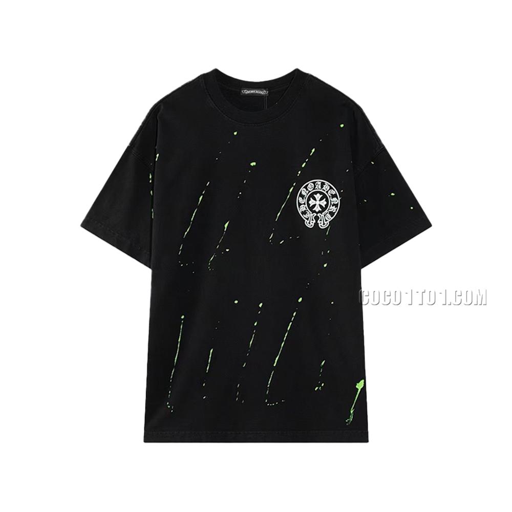 Chrome Hearts 2024 Spring/Summer New Graffiti Horseshoe Cross Print Washed Short-Sleeve T-shirt