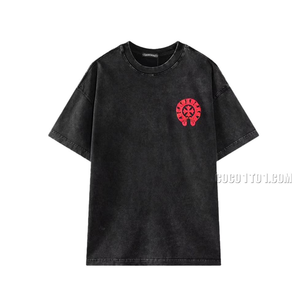 Chrome Hearts 2024 Spring/Summer New Horseshoe Cross Print Washed Short-Sleeve T-shirt
