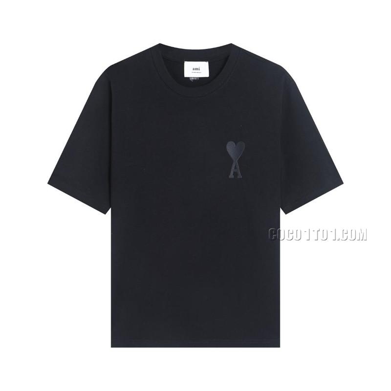 Ami Macaron Embroidered T Shirt Black