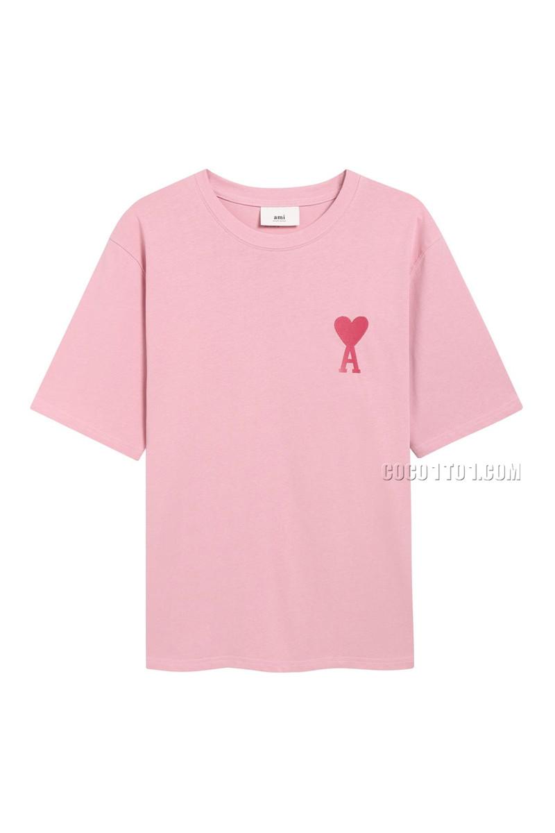 Ami Macaron Embroidered T Shirt Pink