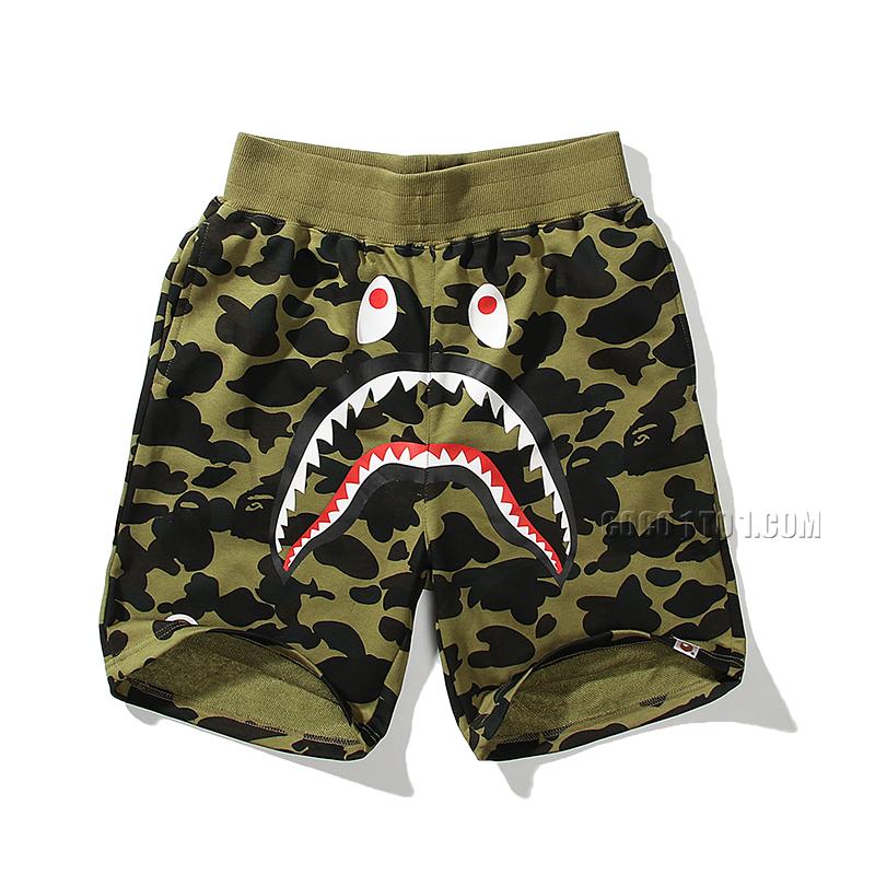 Bape Camouflage Shark Head Printed Cotton Shorts