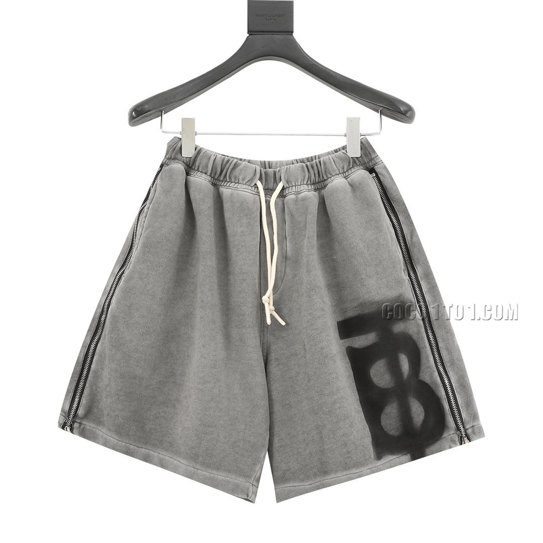 Burberry Dirty Wash Hand-painted Letter Zipper Shorts