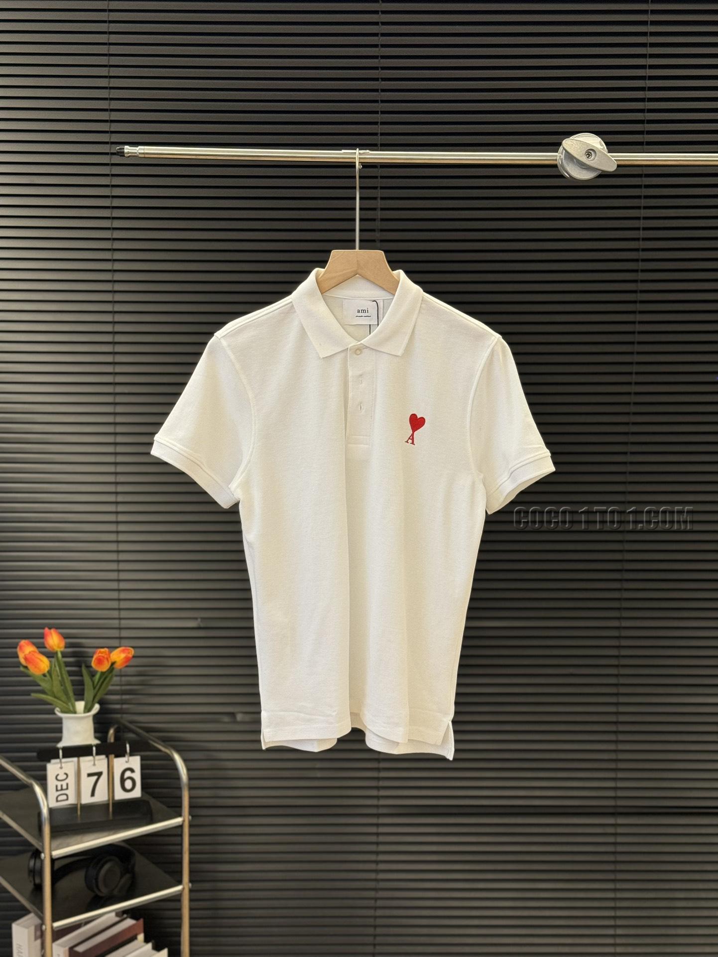 Ami Paris summer casual chest heart embroidered couple POLO shirt short sleeve N051401